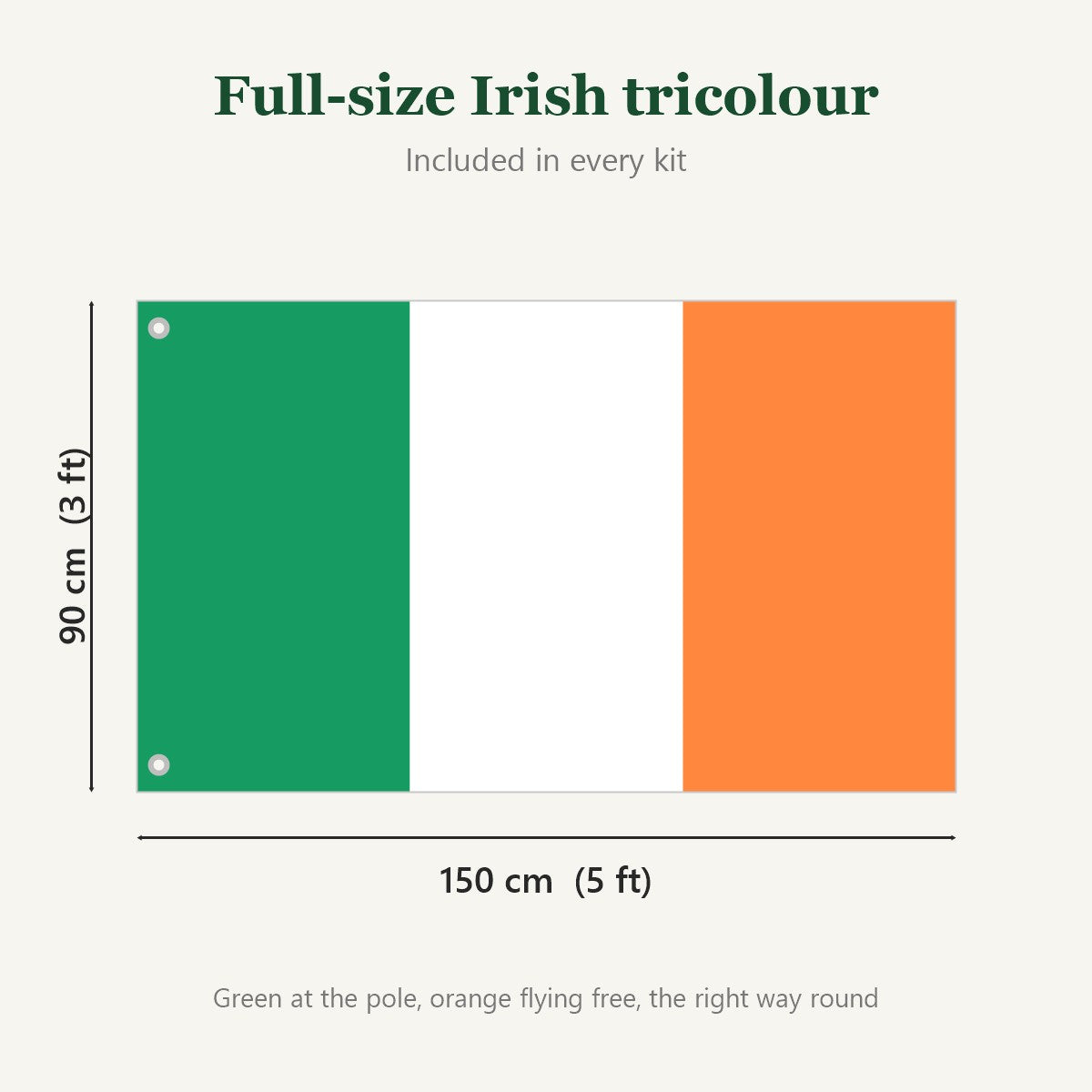 Wall Flagpole Kit with Irish Tricolour – 1.8 m Stainless Steel