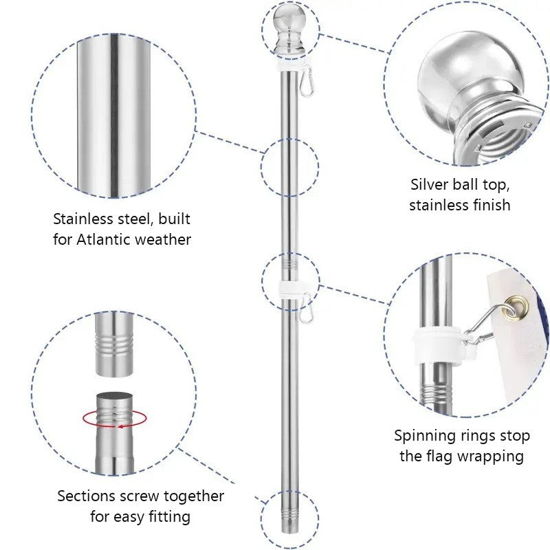 Wall Flagpole Kit with Irish Tricolour – 1.8 m Stainless Steel