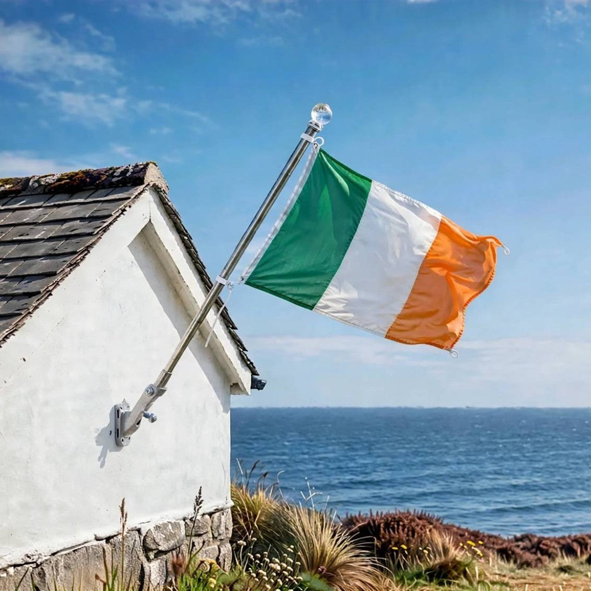 Wall Flagpole Kit with Irish Tricolour – 1.8 m Stainless Steel